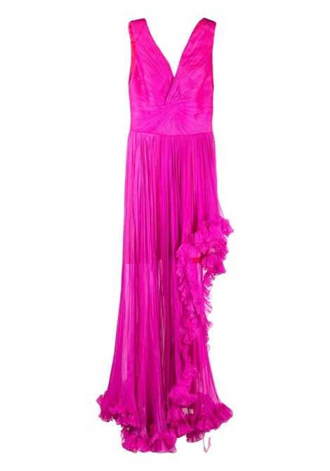 Fuchsia ruffle-detailing V-neck dress - women IRIS SERBAN | 33JENNIFERFCHS